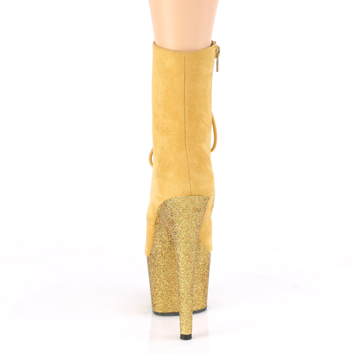 Pleaser Womens Ankle Boots ADORE-1020FSMG Mustard F.Suede/Mustard Multi Mini Glitter