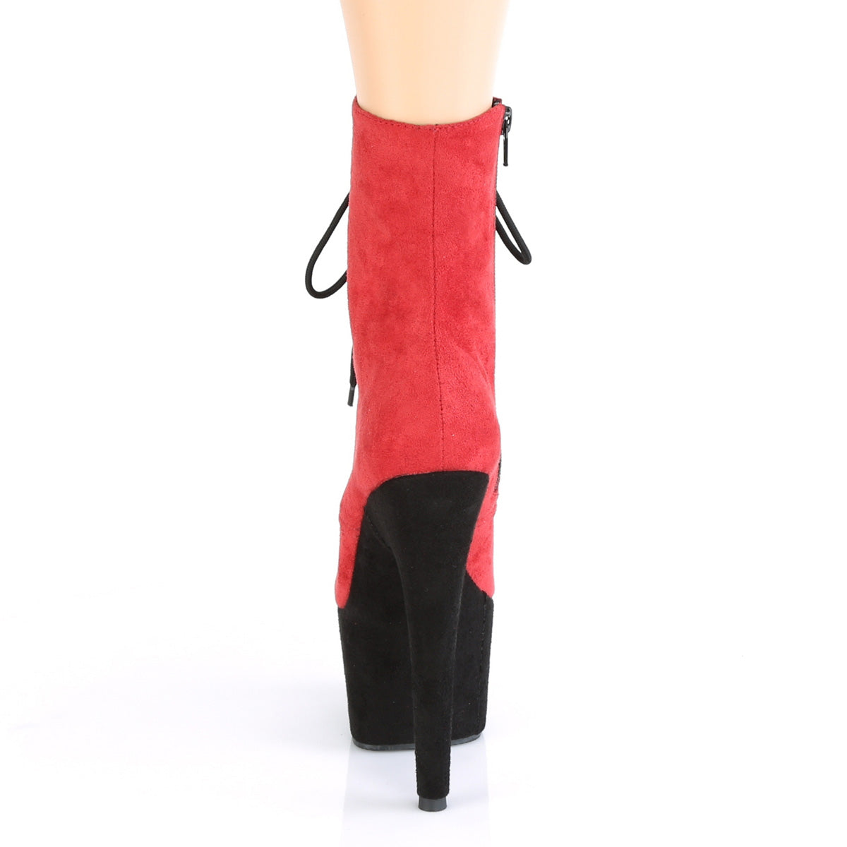 Pleaser Womens Ankle Boots ADORE-1020FSTT Red Faux Suede/Blk Faux Suede