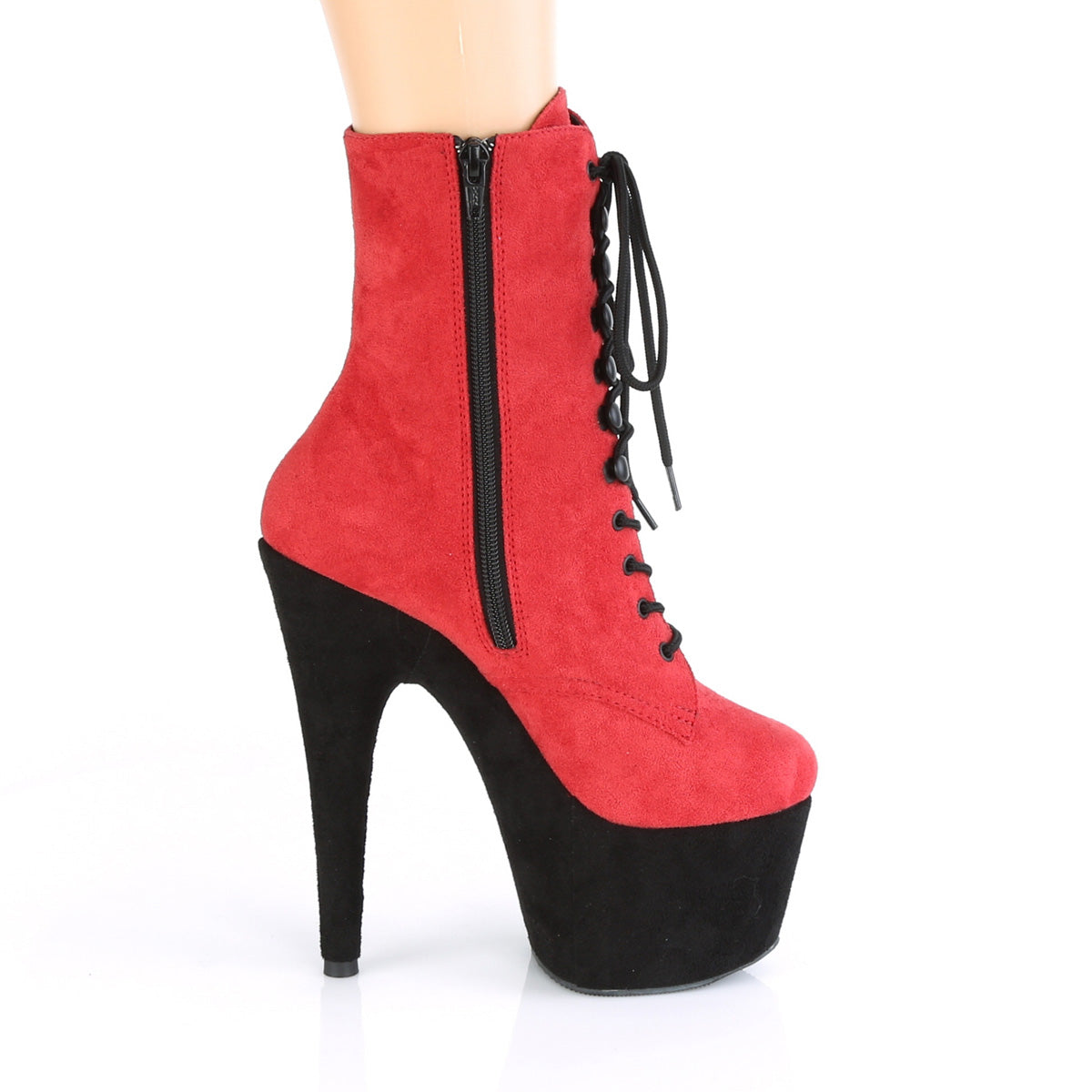 Pleaser Bottines pour femmes ADORE-1020FS rouge en faux daim / daim fausse noir