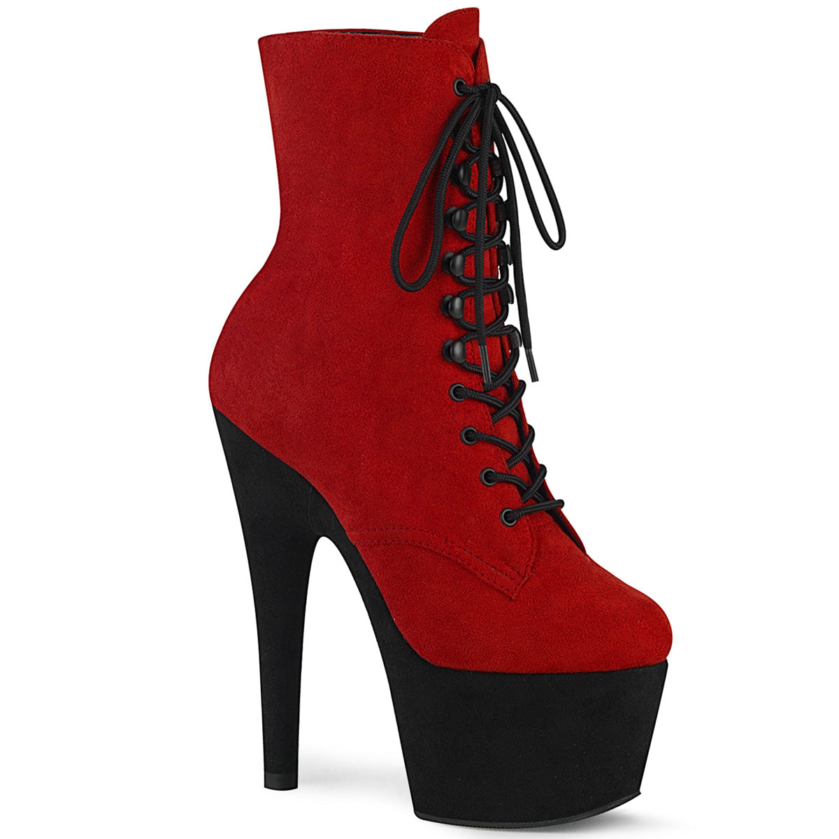 Pleaser Womens Ankle Boots ADORE-1020FSTT Red Faux Suede/Blk Faux Suede