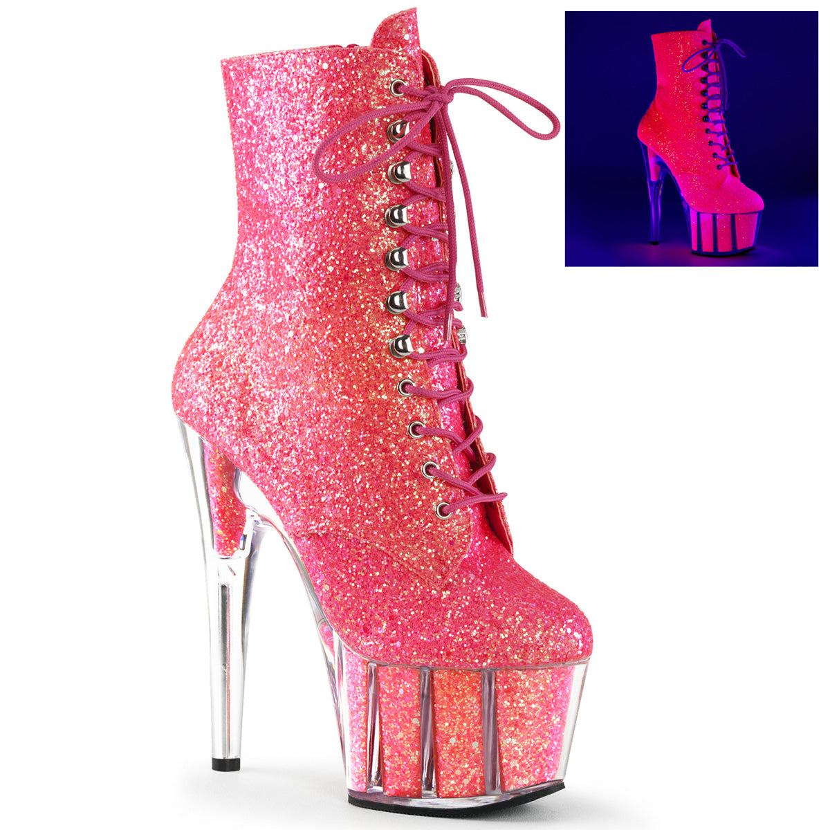 Pleaser Bottines pour femmes ADORE-1020G paillettes roses néon rose / paillettes roses néon