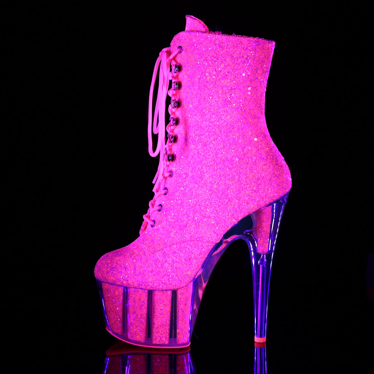 Pleaser Bottines pour femmes ADORE-1020G paillettes roses néon rose / paillettes roses néon