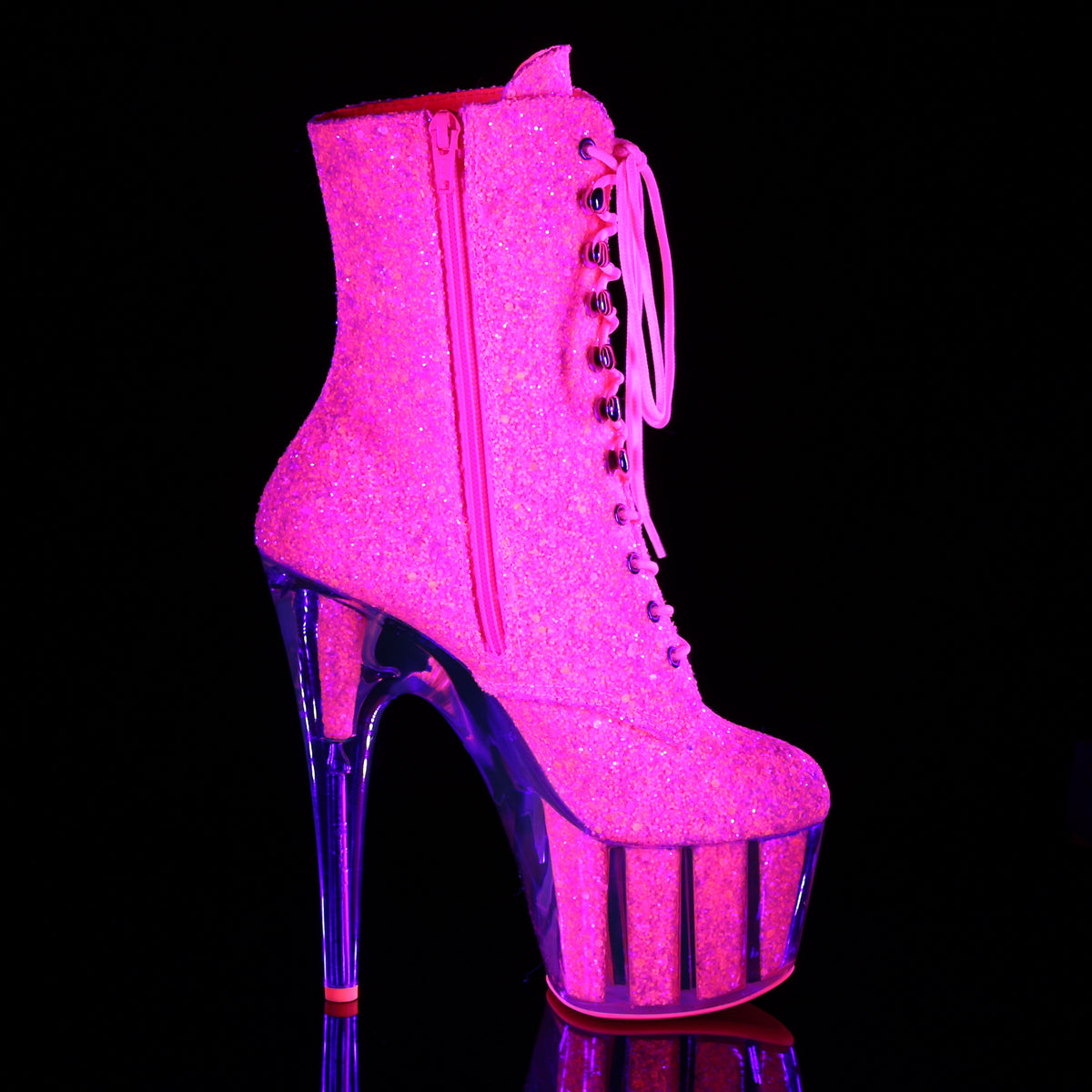 Pleaser Bottines pour femmes ADORE-1020G paillettes roses néon rose / paillettes roses néon