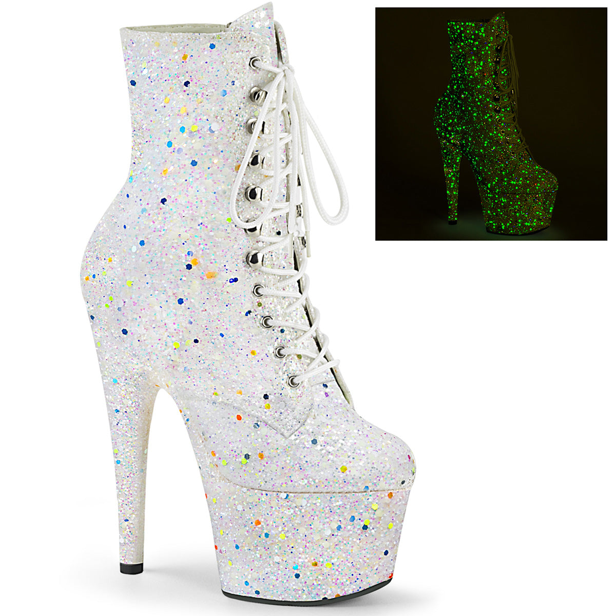 Pleaser Bottines pour femmes ADORE-1020GDLG Blanc Multi Glitter / Blanc Multi Glitter