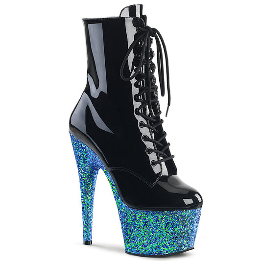 Pleaser Bottines pour femmes ADORE-1020LG BLK PAT / BLEU MULTI GLITTER