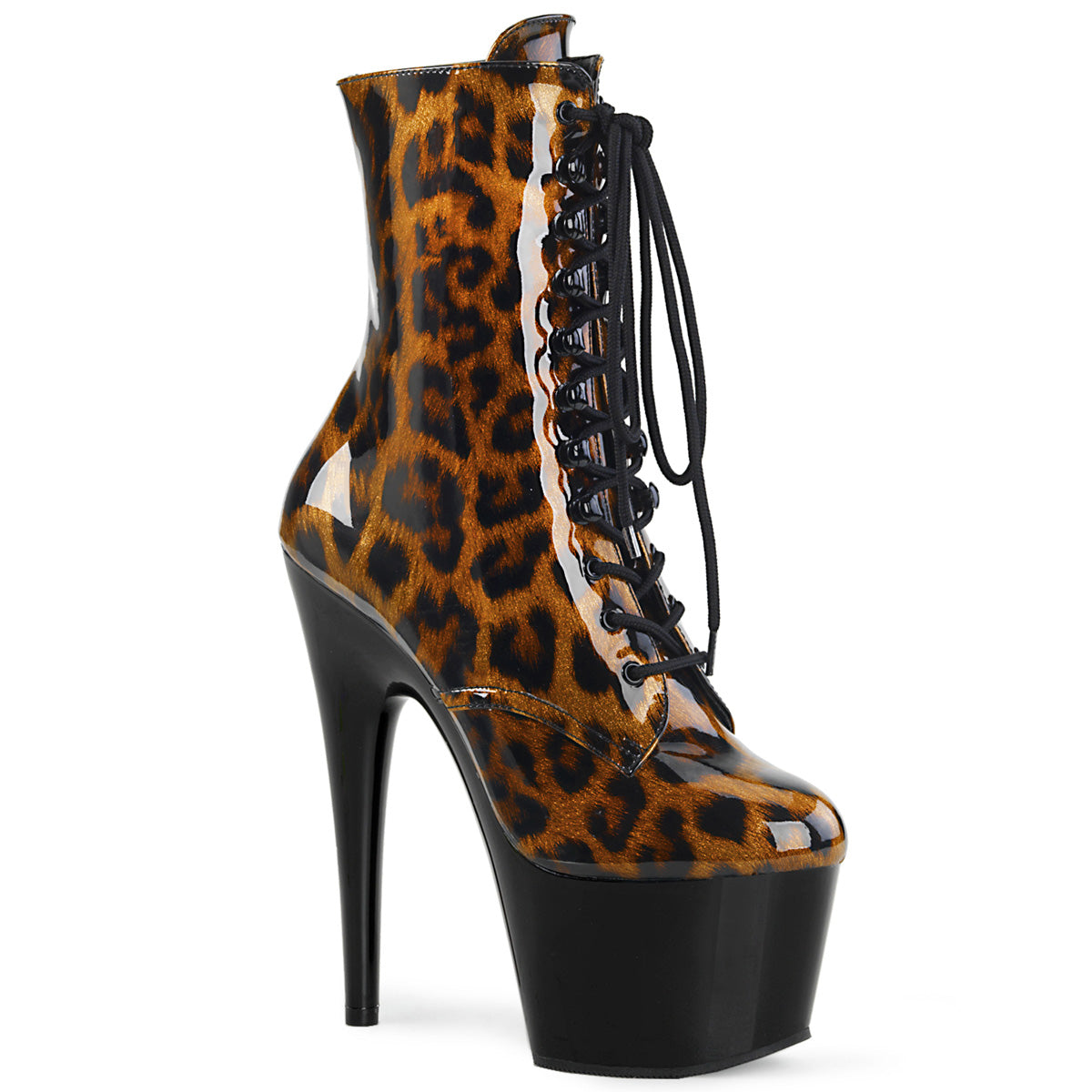 Pleaser Womens Ankle Boots ADORE-1020LP Brown-Blk Leopard Pat/Blk