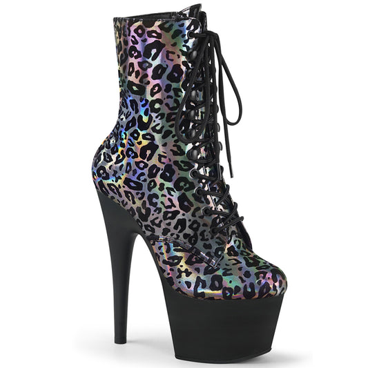 Pleaser Womens Ankle Boots ADORE-1020LP Pewter Leopard Print Holo/Blk Matte
