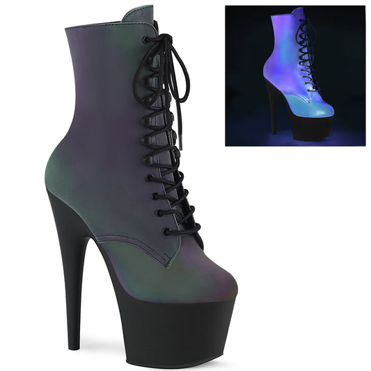 Pleaser Womens Ankle Boots ADORE-1020REFL Green Multi Reflective/Blk Matte