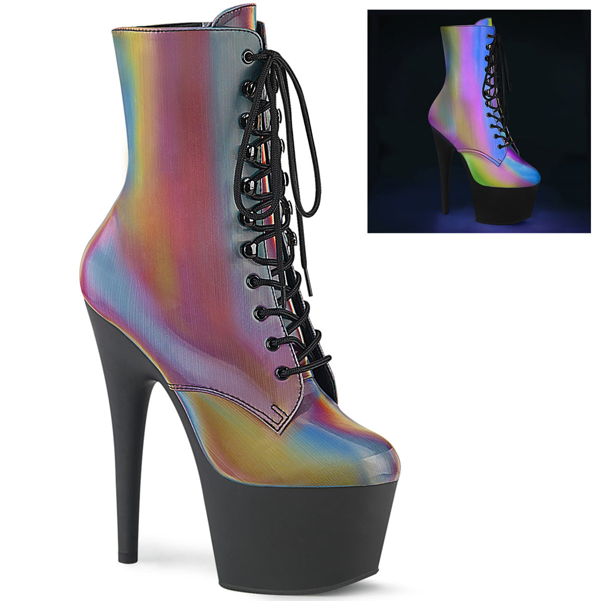 Pleaser Bottines pour femmes ADORE-1020refl Rainbow Réfléchissant / blk mat