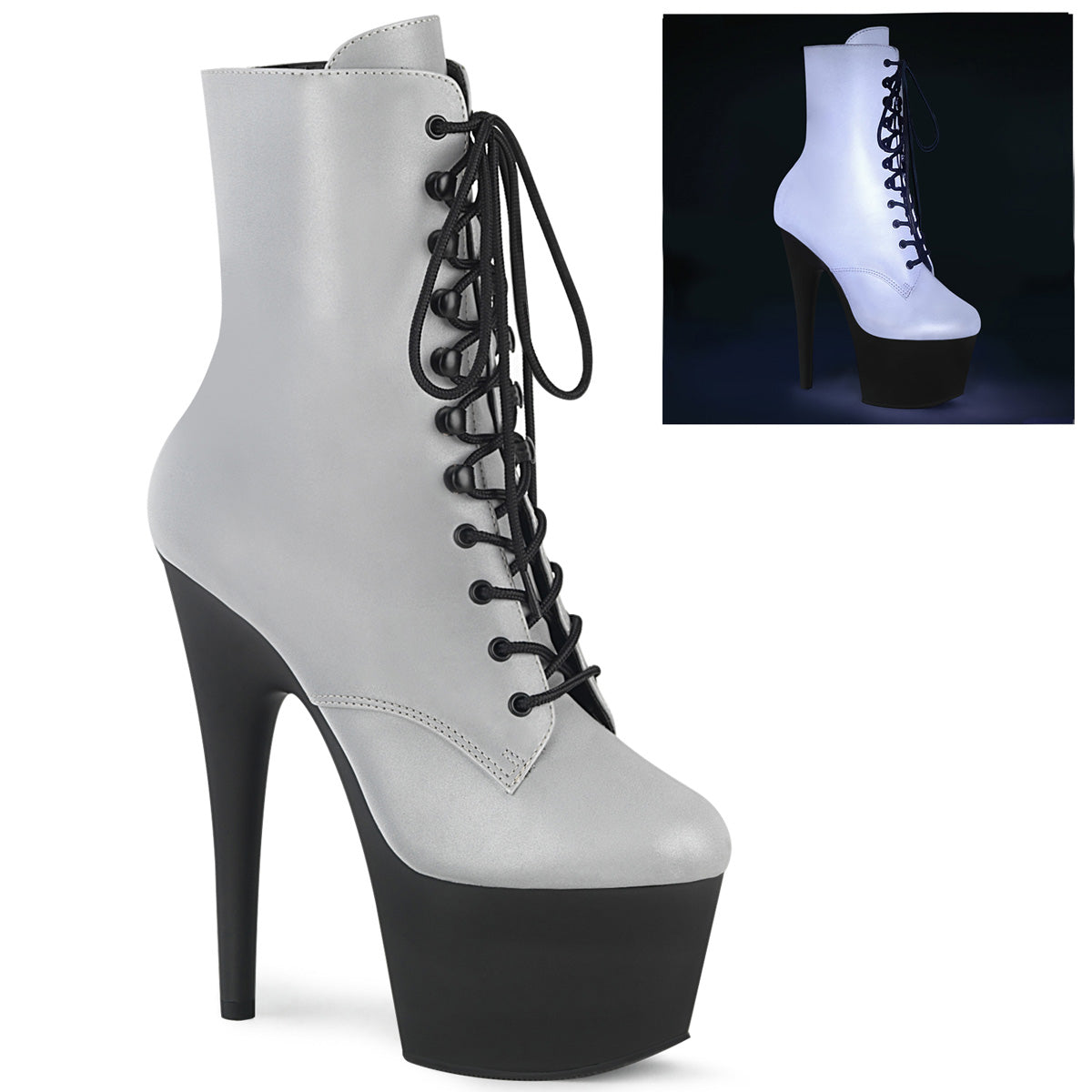 Pleaser Bottines pour femmes ADORE-1020refl SLV réfléchissant / blk mat