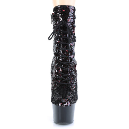 Pleaser Womens Ankle Boots ADORE-1020SQ Blk-Red Flip Sequins/Blk