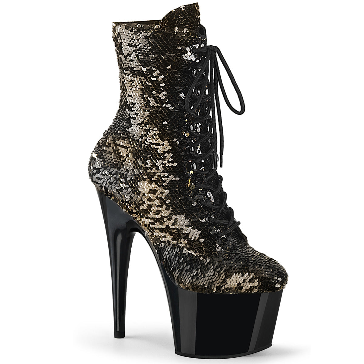 Pleaser Bottines pour femmes ADORE-1020SQ blk-or Flip Paillettes / blk