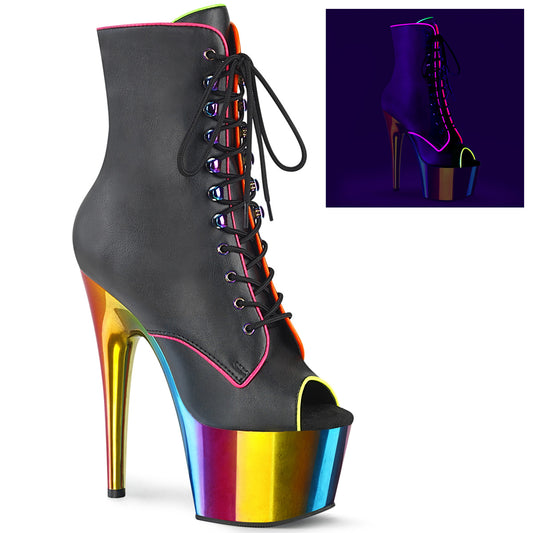 Pleaser Bottines pour femmes ADORE-1021rc-02 Blk Faux Cuir /Rainbow Chrome
