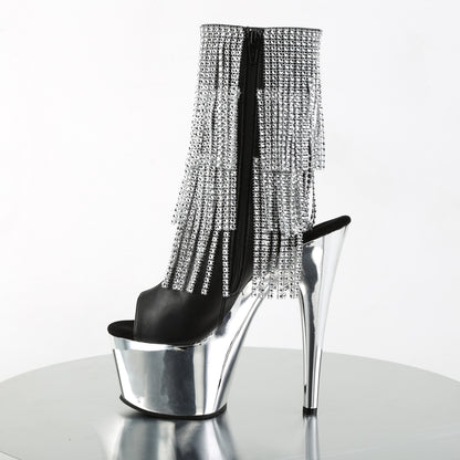 Pleaser Womens Ankle Boots ADORE-1024RSF Blk Faux Leather-Slv/Slv Chrome