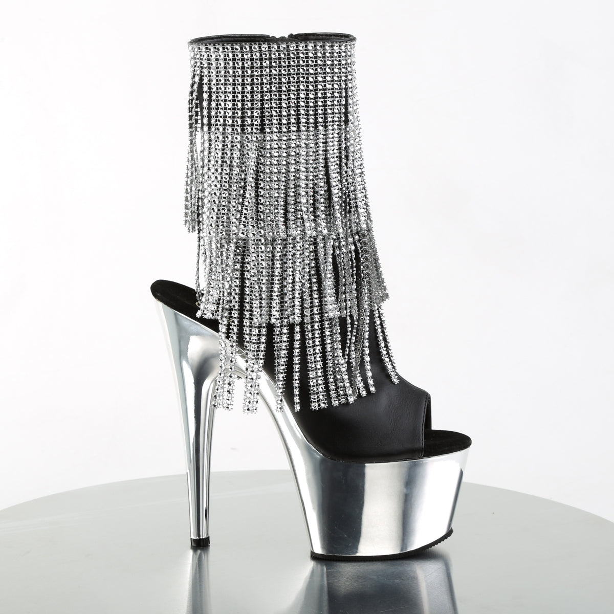 Pleaser Bottines pour femmes ADORE-1024RSF BLK FAUX cuir-SLV / SLV Chrome