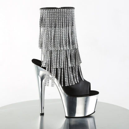 Pleaser Womens Ankle Boots ADORE-1024RSF Blk Faux Leather-Slv/Slv Chrome