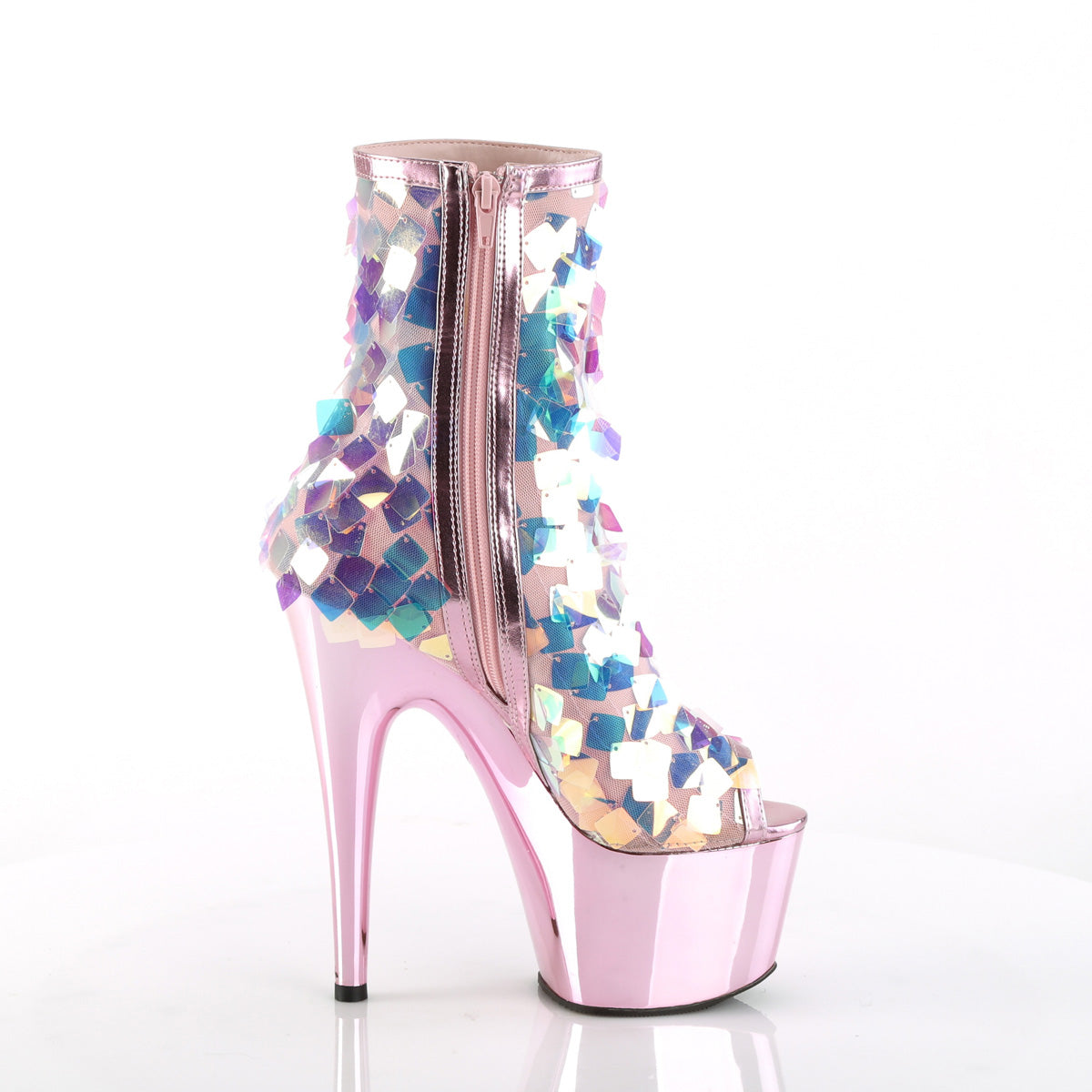 Pleaser Bottines pour femmes ADORE-1031ssq Iri.opal Sequin-b.pink a rencontré chrome PU / B.pink