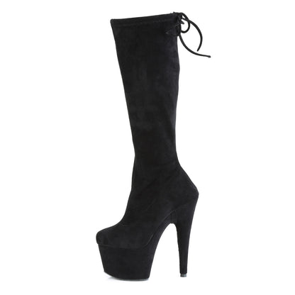 Pleaser Bottes pour femmes ADORE-2008 Blk Stretch Faux Suisse / BLK FAUX SUDE