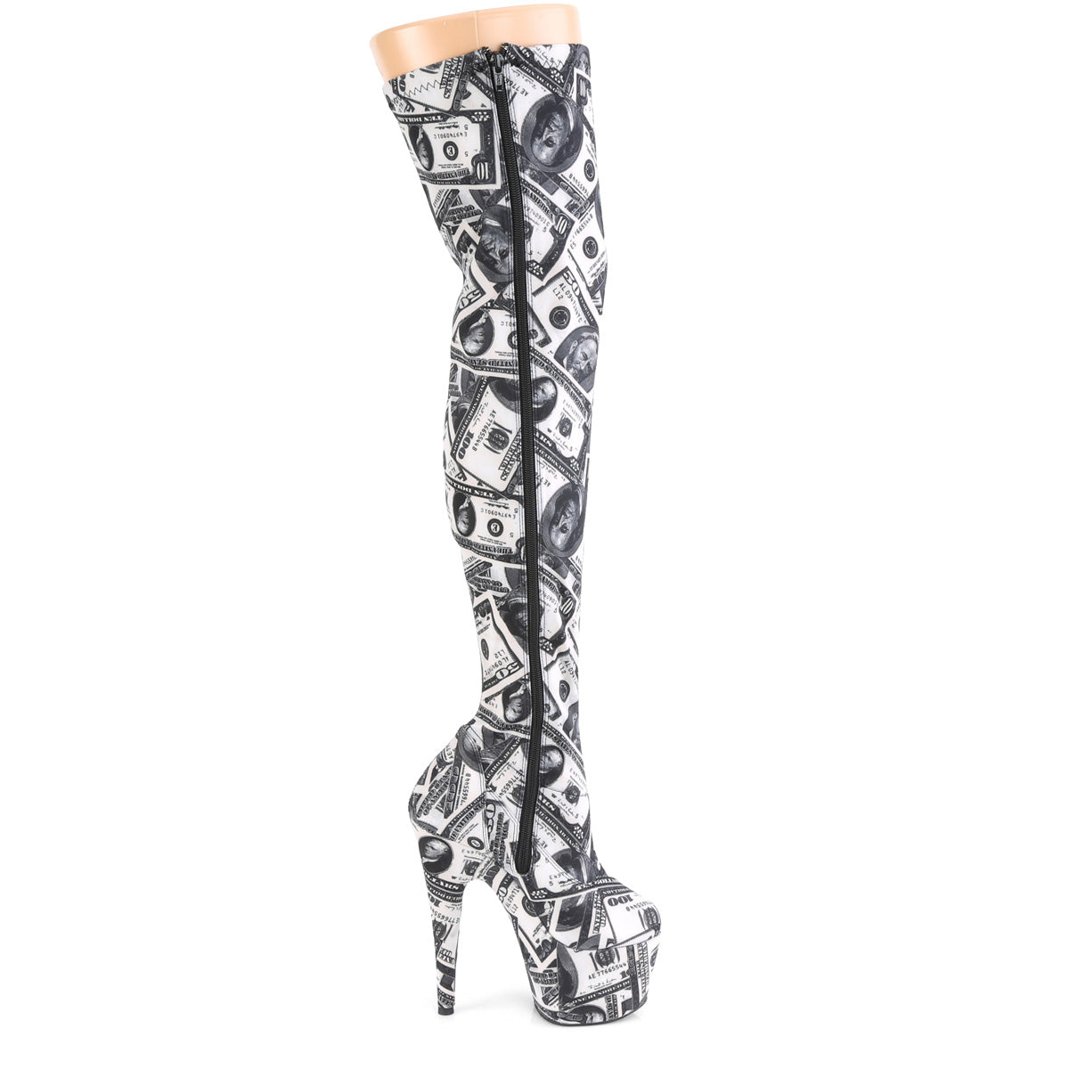 Pleaser Womens Boots ADORE-3000DP Wht-Blk Str. Fabric/Wht-Blk Fabric