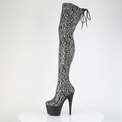 Pleaser Women's Platform Shoes ADORE-3008SP-BT Grey-Blk Snake Print/Blk Matte