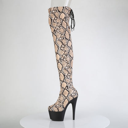 Pleaser Women's Platform Shoes ADORE-3008SP-BT Tan-Brown Snake Print/Blk Matte