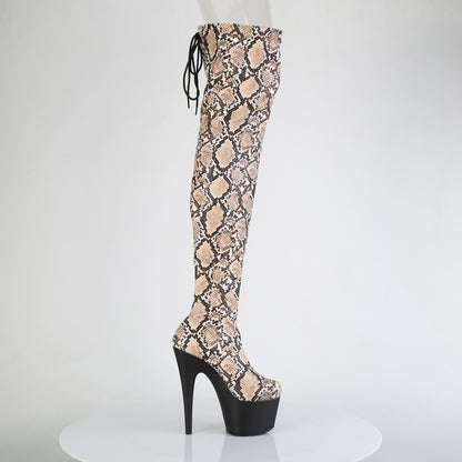 Pleaser Women's Platform Shoes ADORE-3008SP-BT Tan-Brown Snake Print/Blk Matte