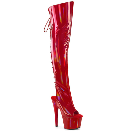 Pleaser Women's Platform Shoes ADORE-3019HWR Red Str. Holo/Red Holo
