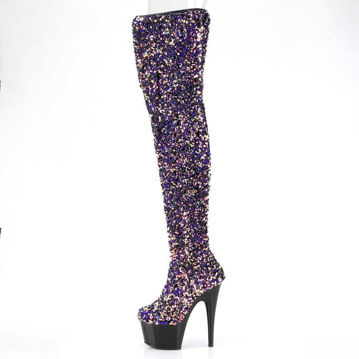 Pleaser Bottes pour femmes ADORE-3020 paillettes multiples pourpre / blk