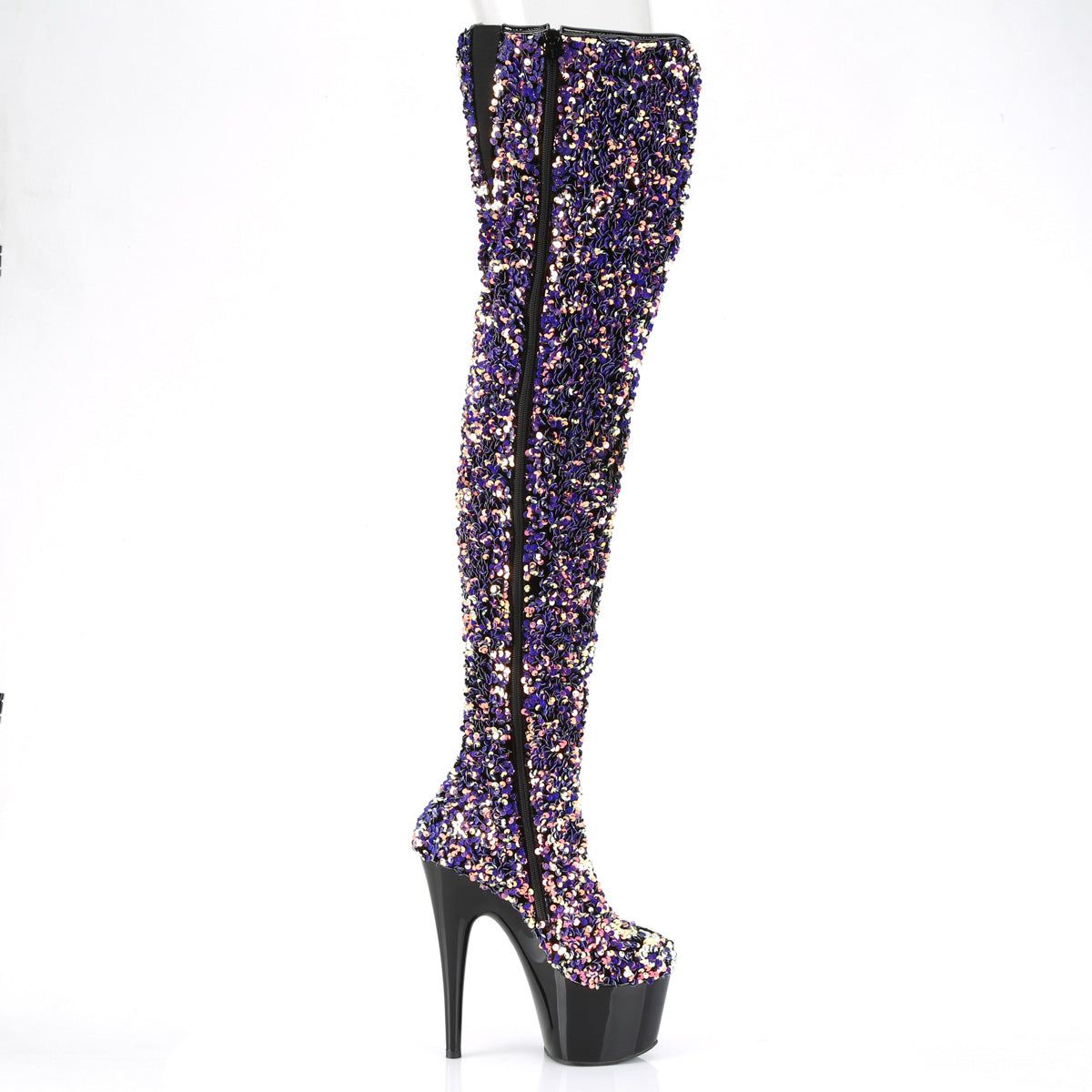 Pleaser Bottes pour femmes ADORE-3020 paillettes multiples pourpre / blk