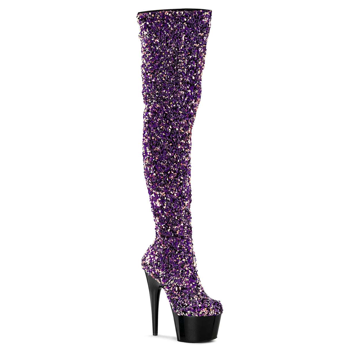 Pleaser Bottes pour femmes ADORE-3020 paillettes multiples pourpre / blk