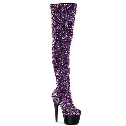 Pleaser Bottes pour femmes ADORE-3020 paillettes multiples pourpre / blk