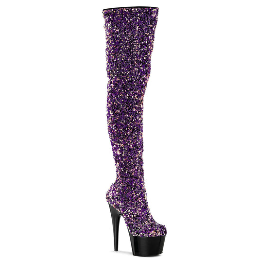 Pleaser Bottes pour femmes ADORE-3020 paillettes multiples pourpre / blk
