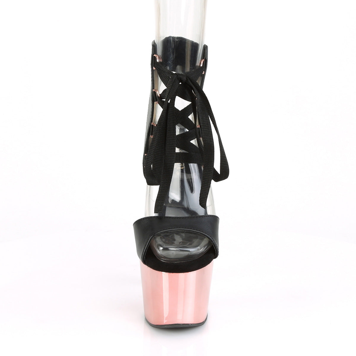 Pleaser Sandales pour femmes ADORE-700-14 Blk Faux Cuir / Rose Or Chrome