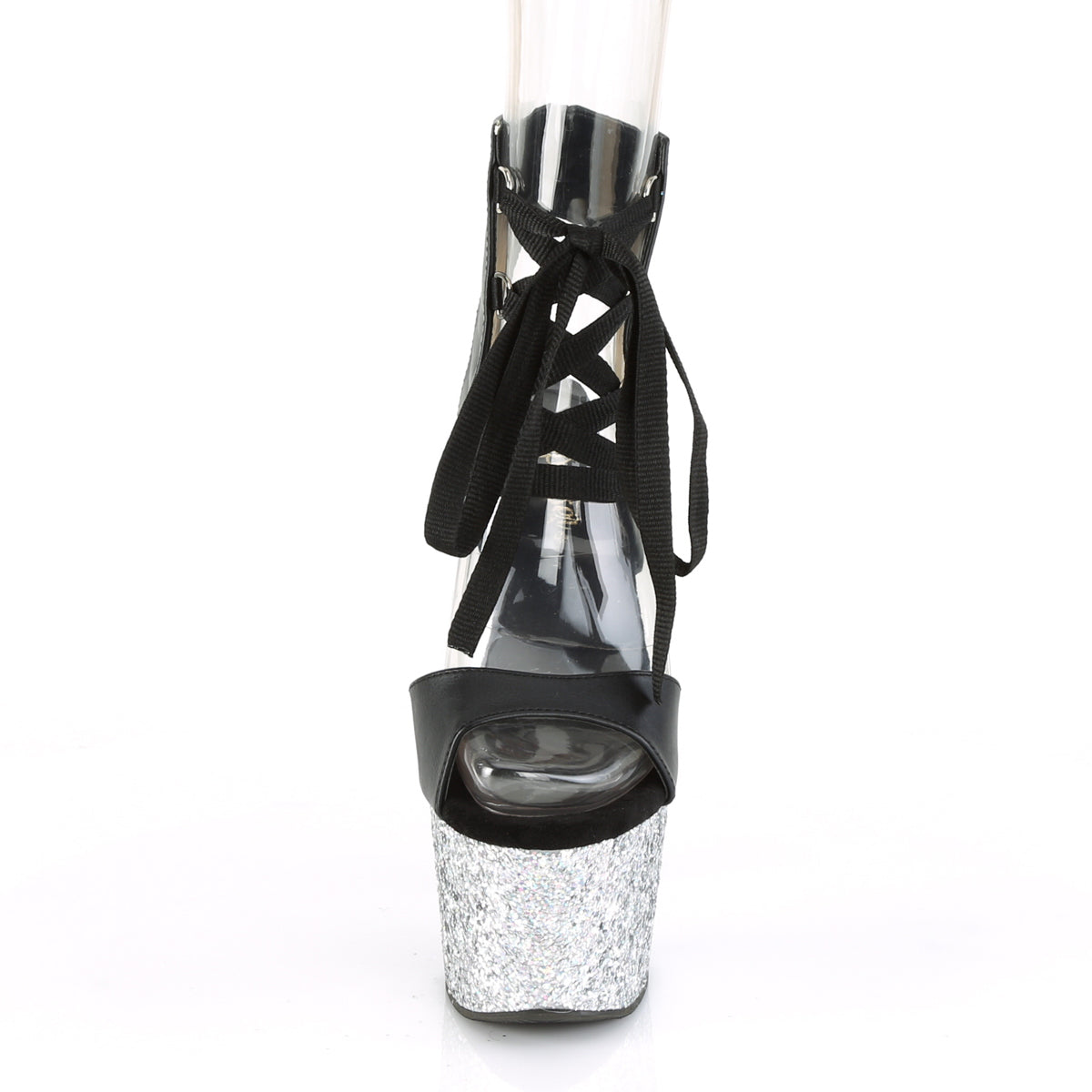 Pleaser Sandales pour femmes ADORE-700-14LG BLK FAUX CUIR / SLV MULTI GLITTER