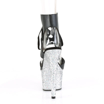 Pleaser Sandales pour femmes ADORE-700-14LG BLK FAUX CUIR / SLV MULTI GLITTER