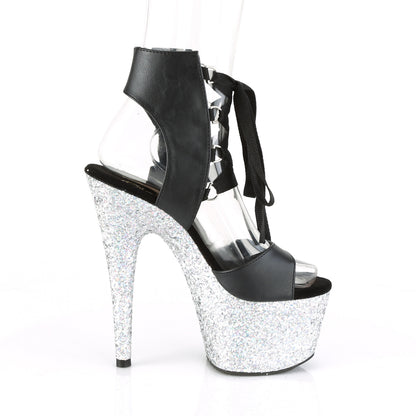 Pleaser Sandales pour femmes ADORE-700-14LG BLK FAUX CUIR / SLV MULTI GLITTER