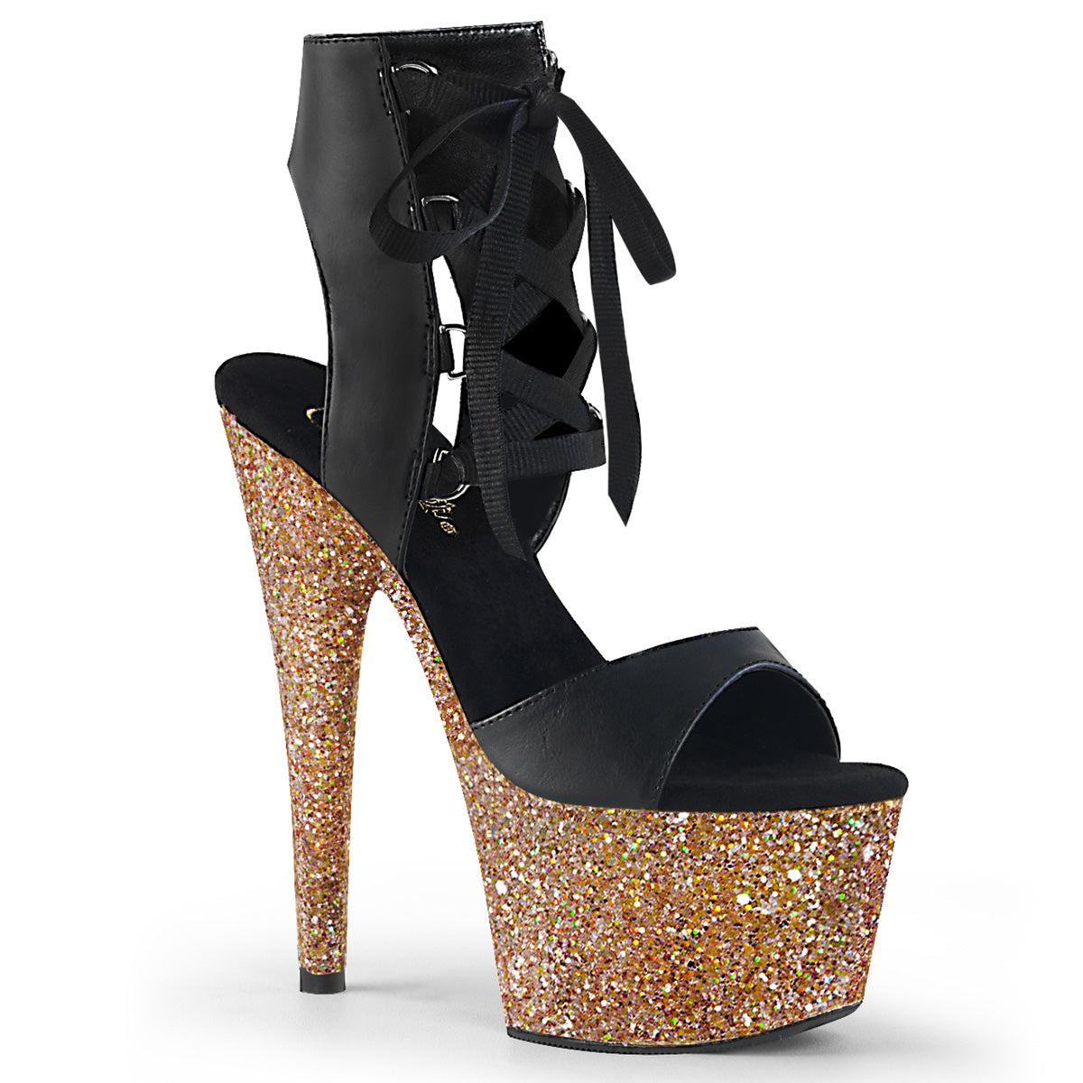 Pleaser Sandales pour femmes ADORE-700-14LG BLK FAUx Cuir / Rose Gold Multi Glitter