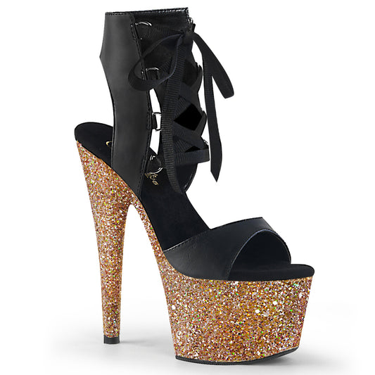 Pleaser Sandales pour femmes ADORE-700-14LG BLK FAUx Cuir / Rose Gold Multi Glitter