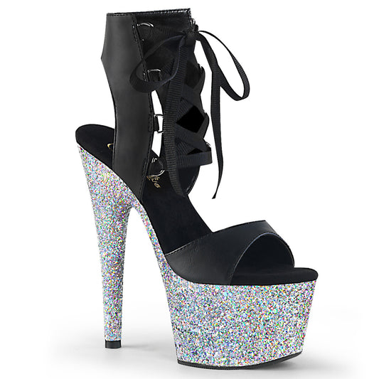 Pleaser Sandales pour femmes ADORE-700-14LG BLK FAUX CUIR / SLV MULTI GLITTER