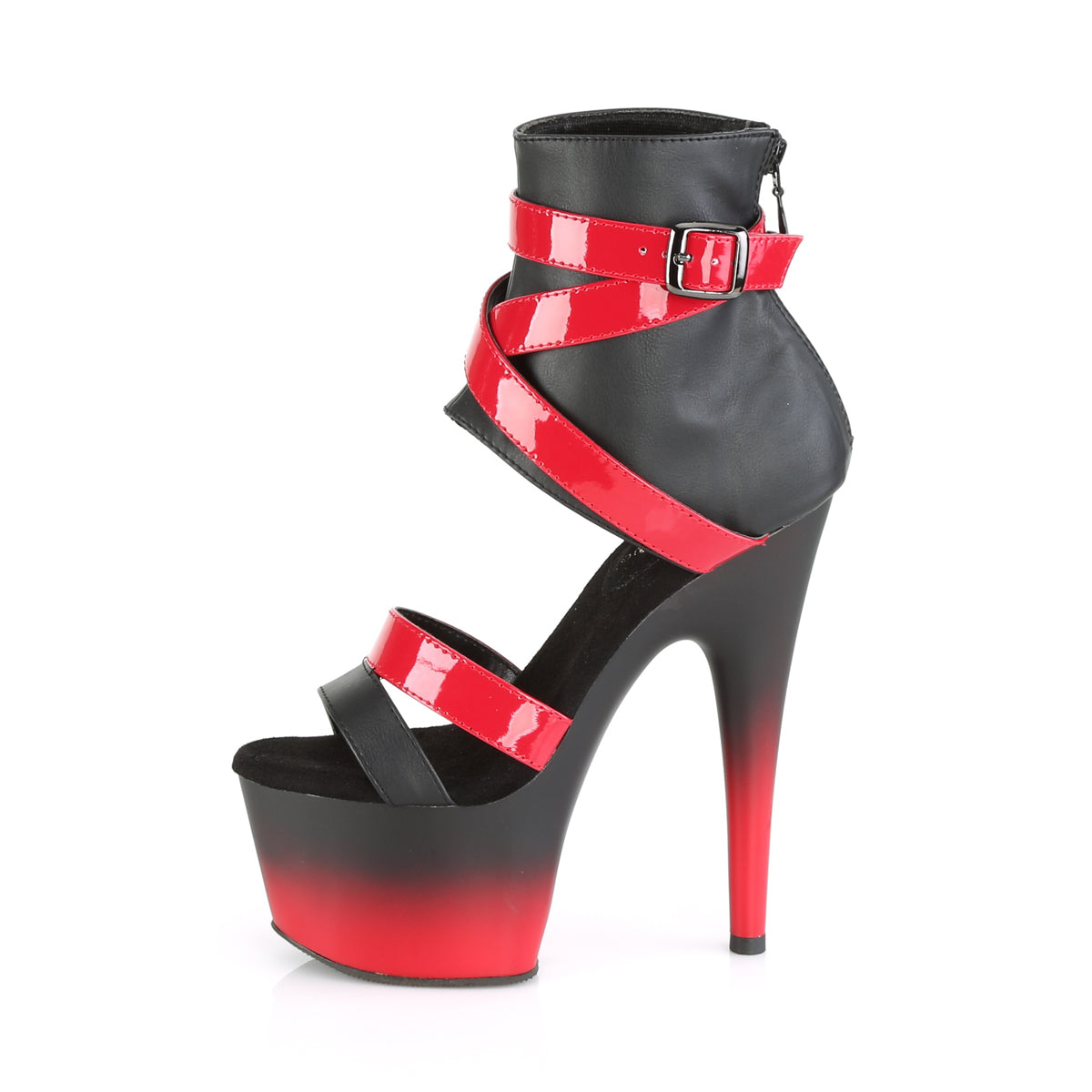 Pleaser Sandales pour femmes ADORE-700-15 Blk Faux Cuir-Rouge Pat / Blk-Red Matte