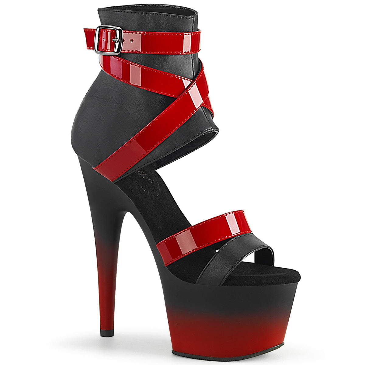Pleaser Sandales pour femmes ADORE-700-15 Blk Faux Cuir-Rouge Pat / Blk-Red Matte
