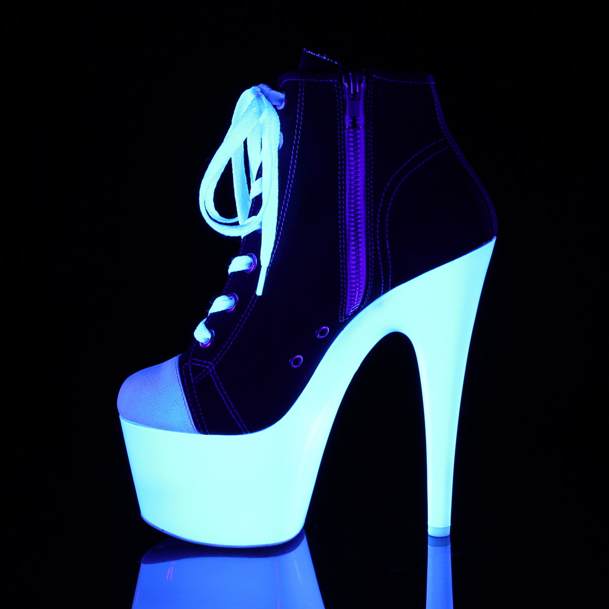 Pleaser Bottines pour femmes ADORE-700sk-02 blk toile / néon blanc