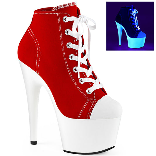 Pleaser Bottines pour femmes ADORE-700sk-02 Toile rouge / Néon Blanc