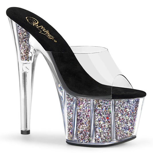 Pleaser Sandales pour femmes ADORE-701CG CLR / SLV Confetti Glitter