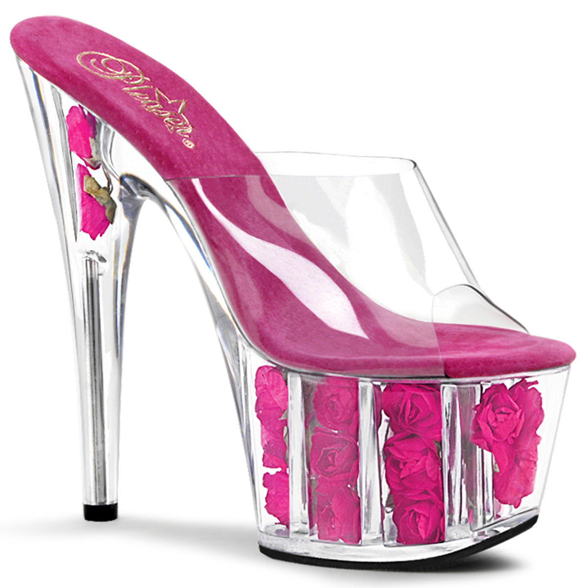 Pleaser Womens Sandals ADORE-701FL Clr/H. Pink Flowers
