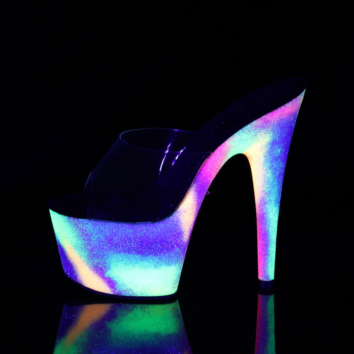 Pleaser Sandales pour femmes ADORE-701GXY CLR / NEON GALAXY MINI GLITTER