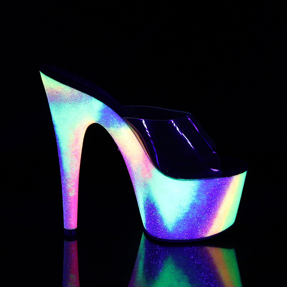 Pleaser Sandales pour femmes ADORE-701GXY CLR / NEON GALAXY MINI GLITTER