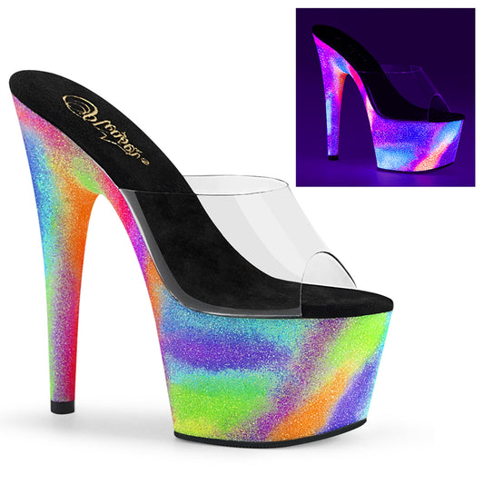 Pleaser Sandales pour femmes ADORE-701GXY CLR / NEON GALAXY MINI GLITTER
