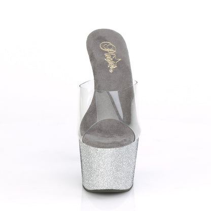 Pleaser Womens Sandals ADORE-701OMBRE Clr/Slv-Blk Ombre Mini Glitter
