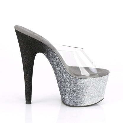 Pleaser Womens Sandals ADORE-701OMBRE Clr/Slv-Blk Ombre Mini Glitter